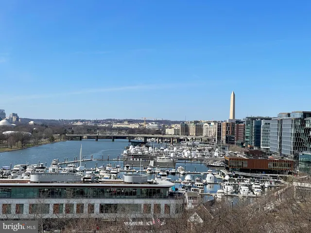 a view of a lake with a city