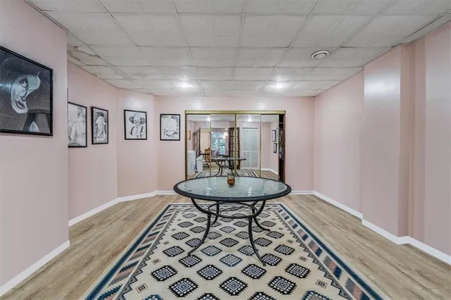 a room with a table and chairs