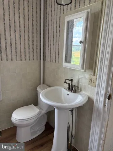 a bathroom with a toilet a sink and a mirror