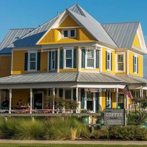 front view of a brick house with a yard