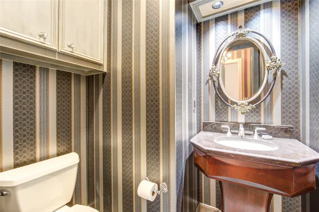 a bathroom with a toilet a sink and a mirror