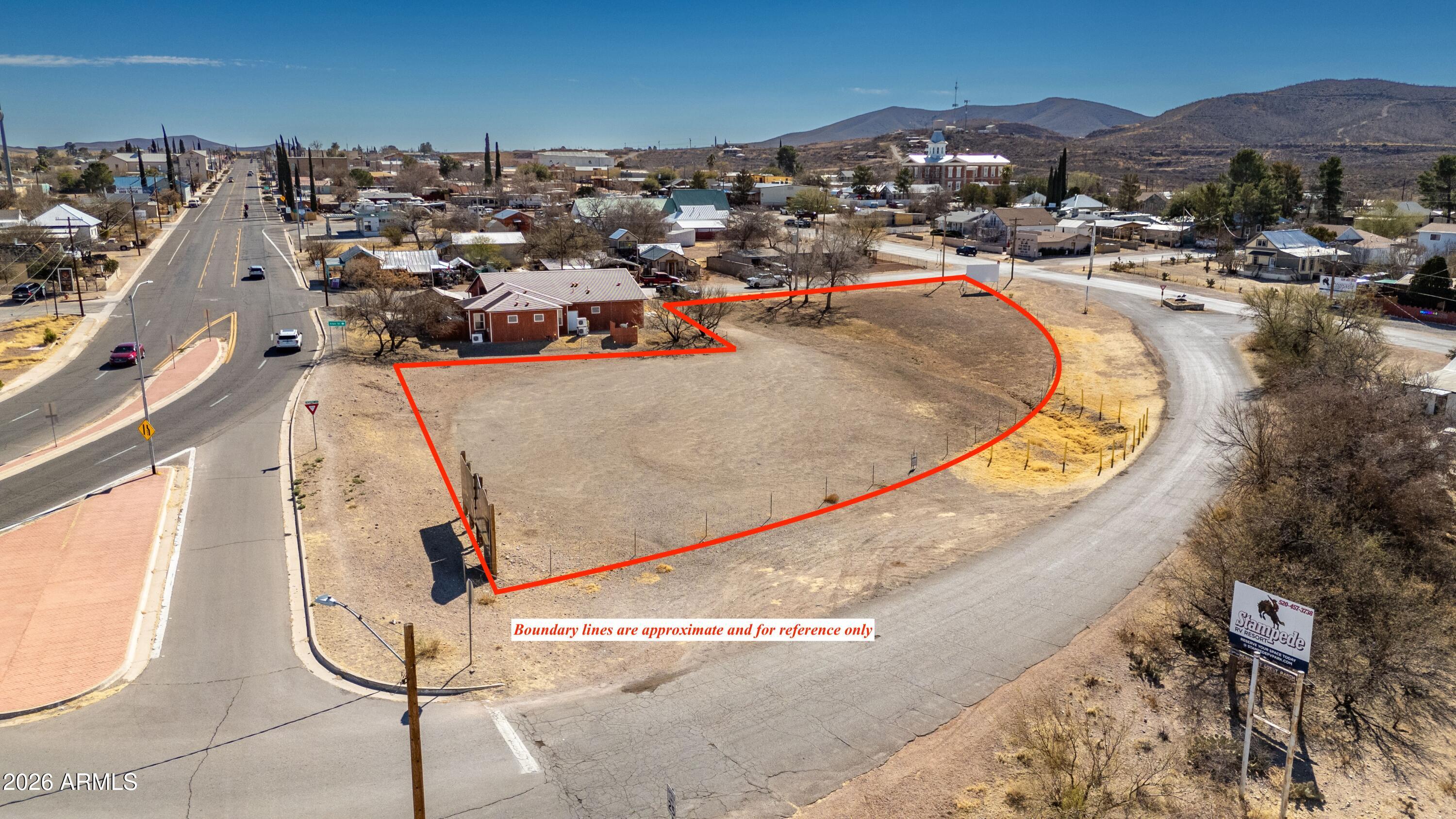 an aerial view of a swimming pool