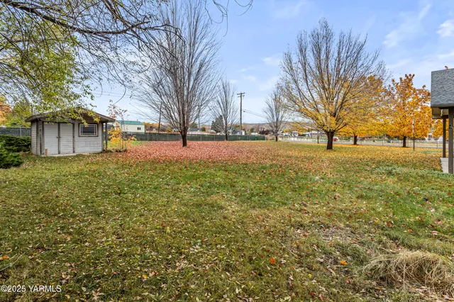 a big yard with trees in front of it