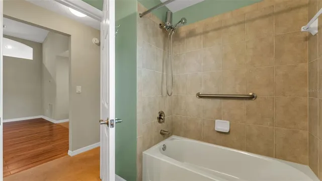 a bathroom with a bathtub