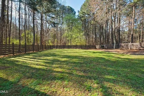 a view of a park with trees in the background