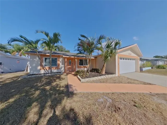 a view of a house with a yard and plant