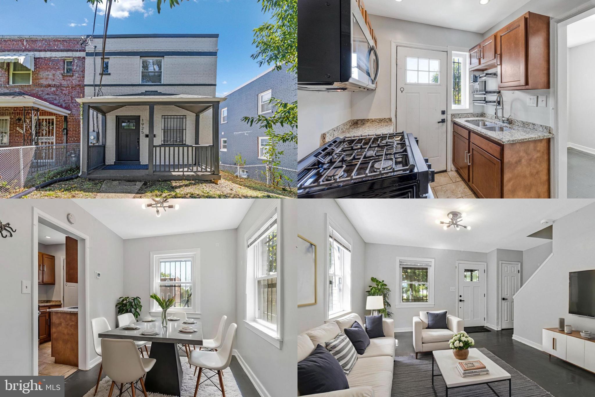 a living room with furniture a fireplace and a kitchen view