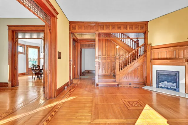 a view of an entryway with a fireplace