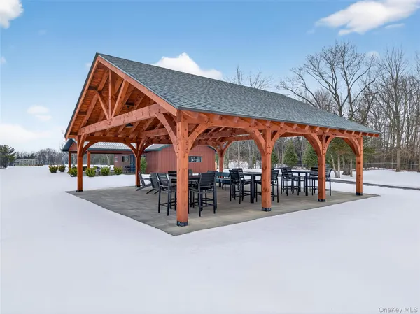 an outdoor space with furniture
