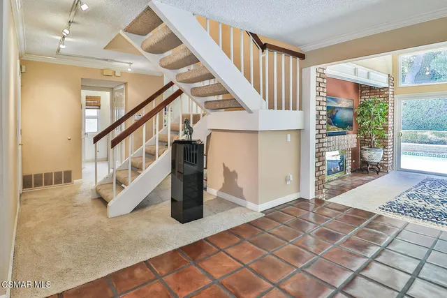 a living room with a large window