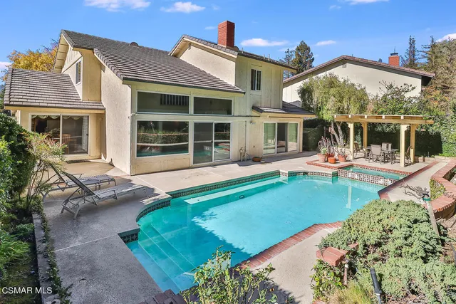 swimming pool view with a garden and plants