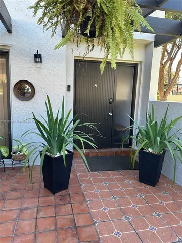 a potted plant sitting in front of a house