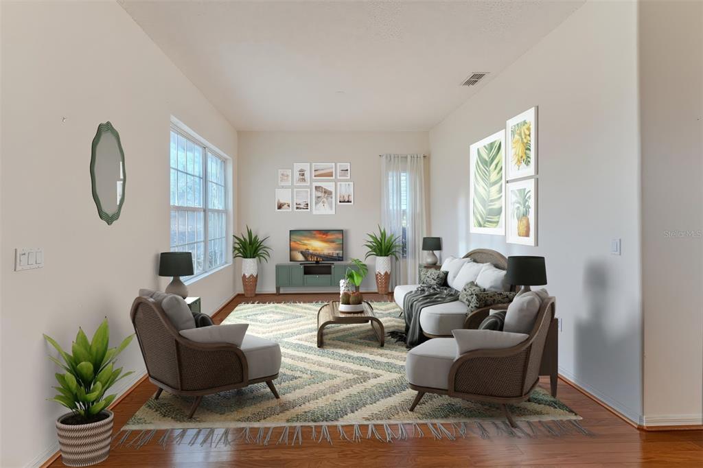 239 Longleaf Court Spring Hill, FL 34609 - Photo 9 of 55 a living room with furniture a fireplace and a potted plant