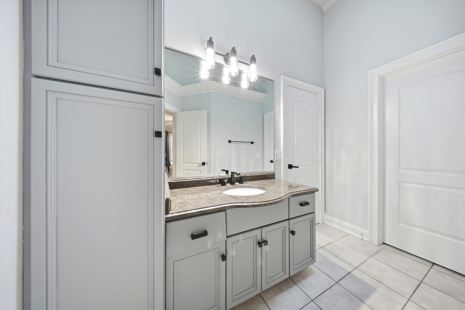761 Reserve Court South Elgin, IL 60177 - Photo 51 of 89 a bathroom with a granite countertop sink and a mirror