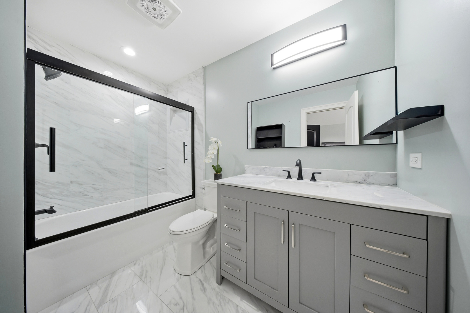 761 Reserve Court South Elgin, IL 60177 - Photo 55 of 89 a bathroom with a granite countertop sink mirror vanity and toilet