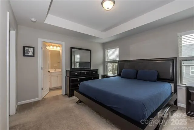 a bedroom with a bed and a television