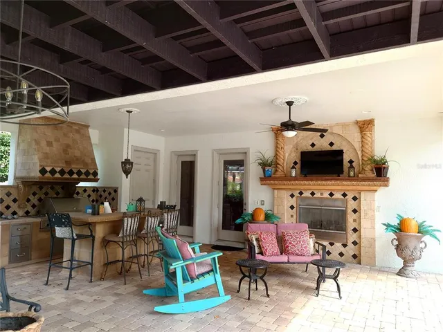 a view of a swimming pool and a chair