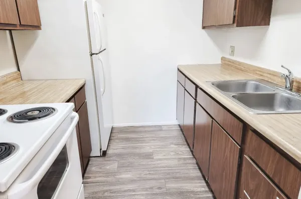 a view of a kitchen from a sink