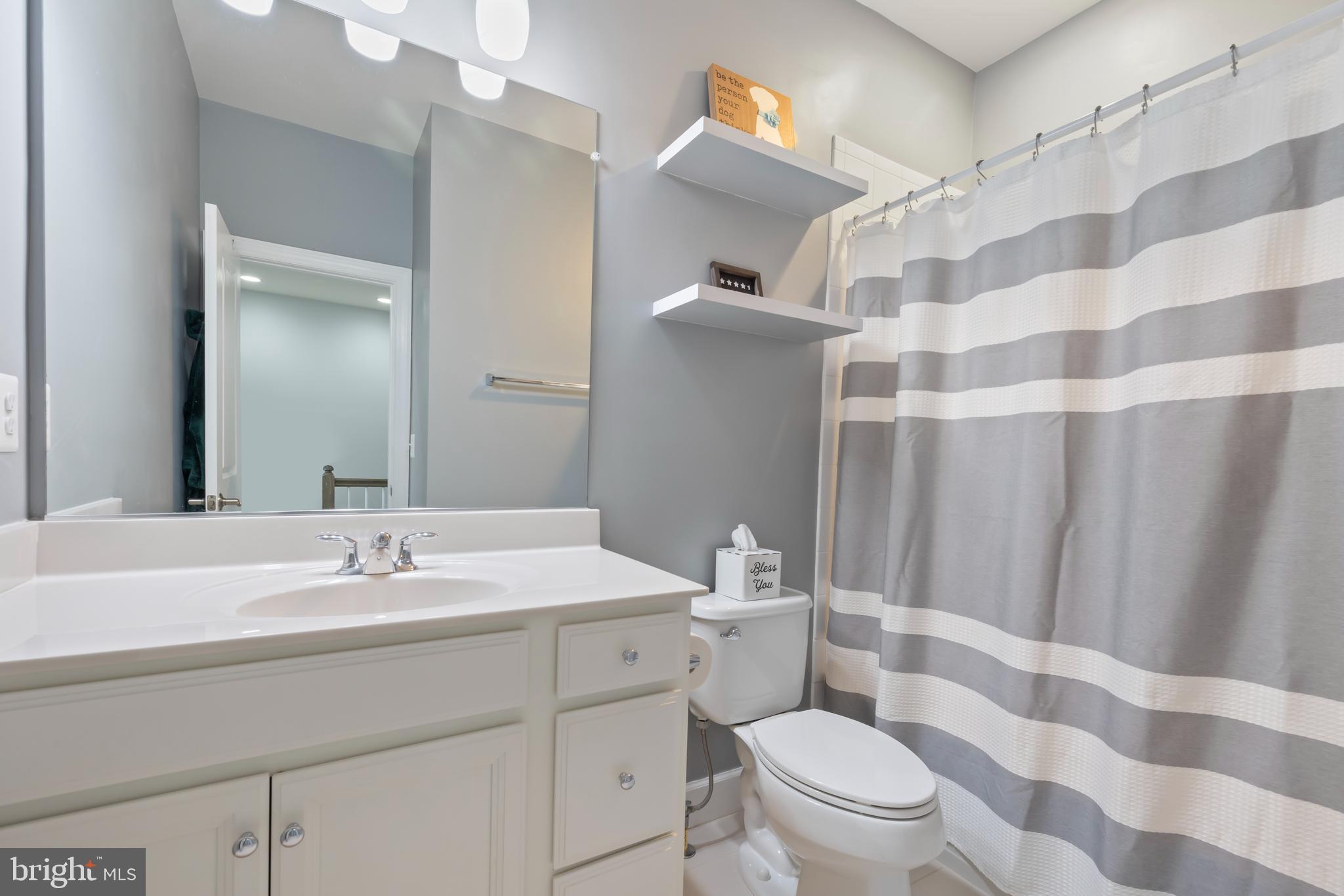 7071 Mongoose Trail Gainesville, VA 20155 - Photo 40 of 51 a bathroom with a sink a toilet a mirror and shower curtain
