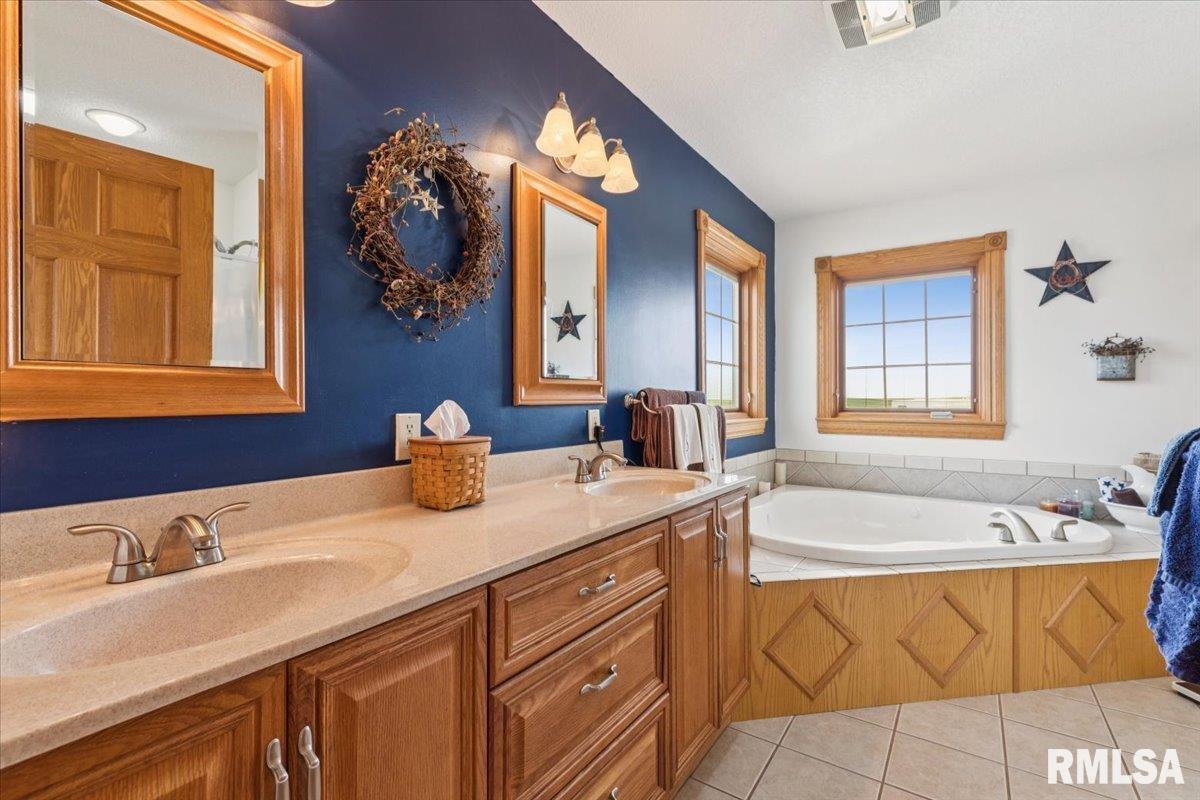 3983 120th Street Bryant, IA 52727 - Photo 35 of 62 a bathroom with a granite countertop sink and a bathtub