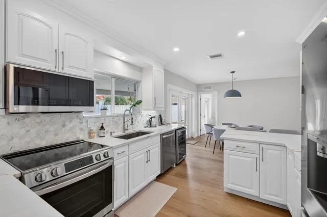 an aerial view of a house with a garden