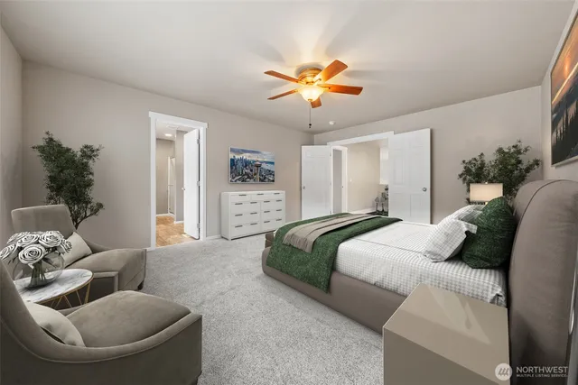 a spacious bathroom with a double vanity sink mirror and shower