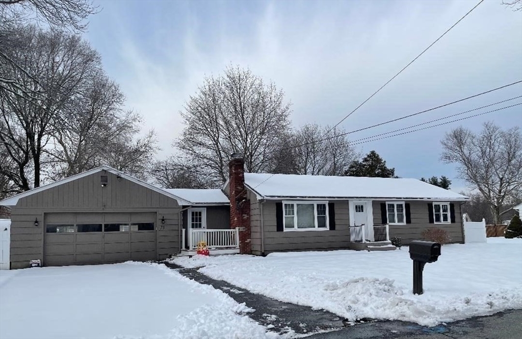 a front view of a house with yard covered in snow