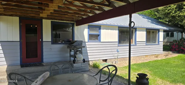 a porch with seating space