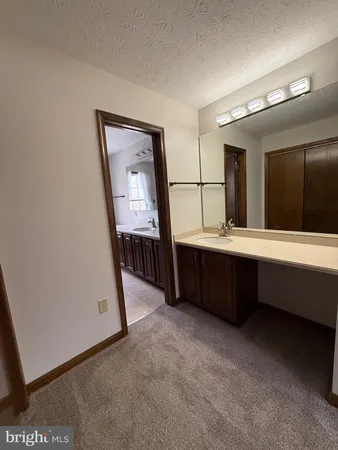 a bathroom with a double vanity sink and mirror