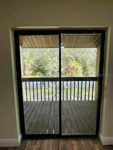 a view of wooden balcony