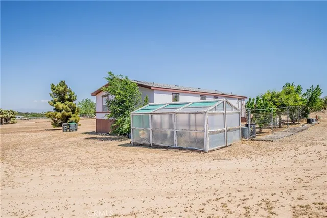 a backyard of a house with a tree and plants