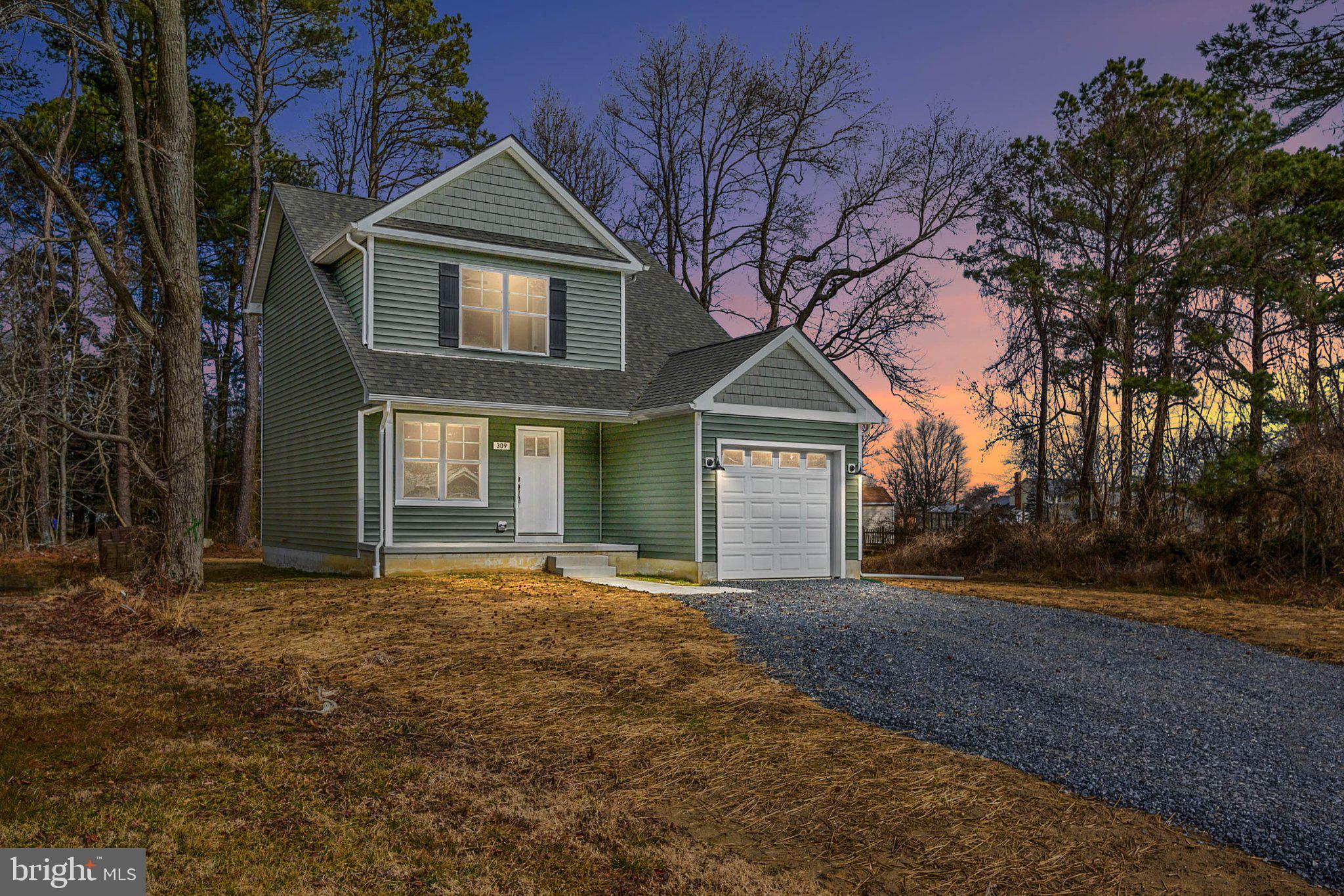 Charming home at twilight's glow.