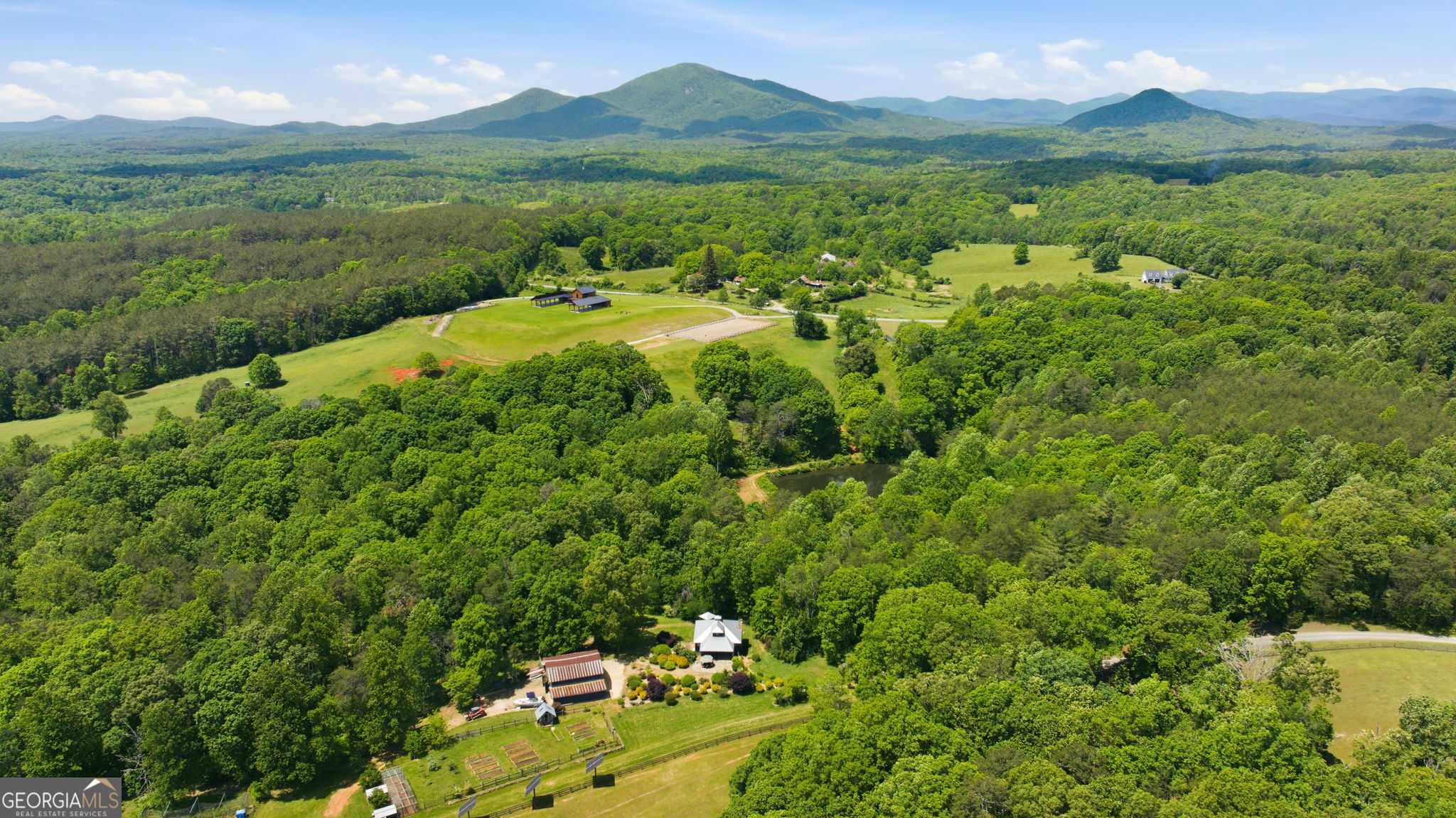 5134 Highway 17 Clarkesville, GA 30523 - Photo 72 of 96 Aerial view of the original farm and across the 68 acres to the newly built Event barn