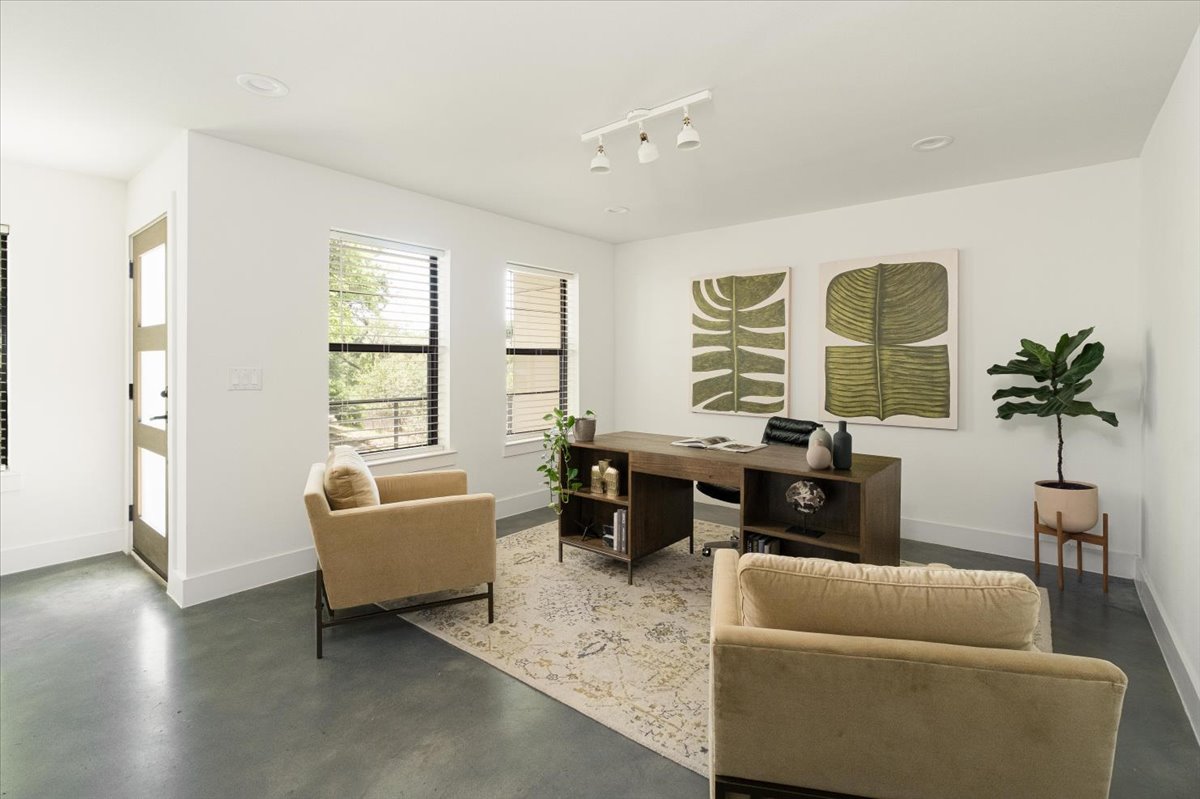 3700 Clawson Road, Unit 301 Austin, TX 78704 - Photo 13 of 35 Front door entrance and office space featuring finished concrete floors and rail lighting