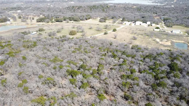 a view of a dry field with trees in the background