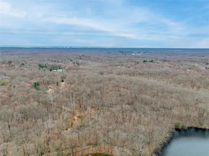 a view of a yard with trees in the background