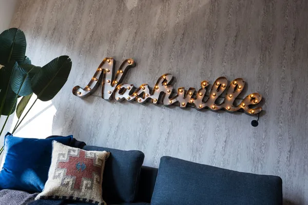 a view of a couch in a room