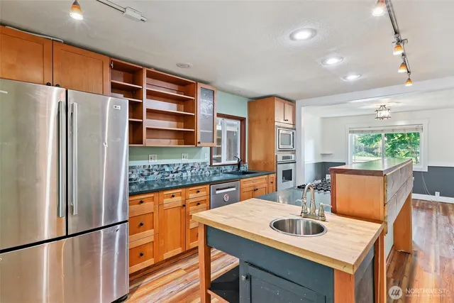 a view of living room with wooden floor