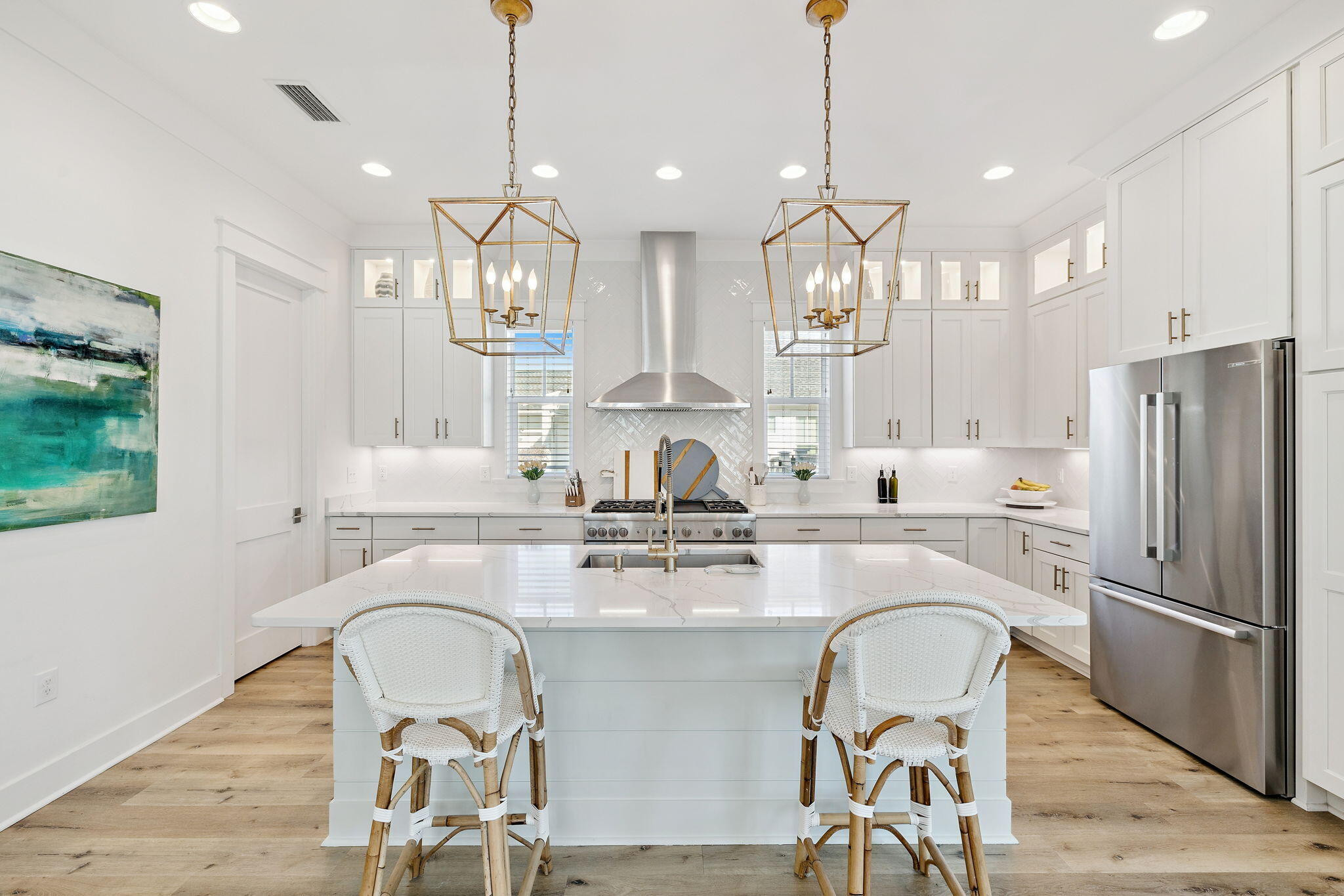 184 Sidecamp Rd Inlet Beach Inlet Beach, FL 32461 - Photo 20 of 48 a kitchen with sink a refrigerator and chandelier
