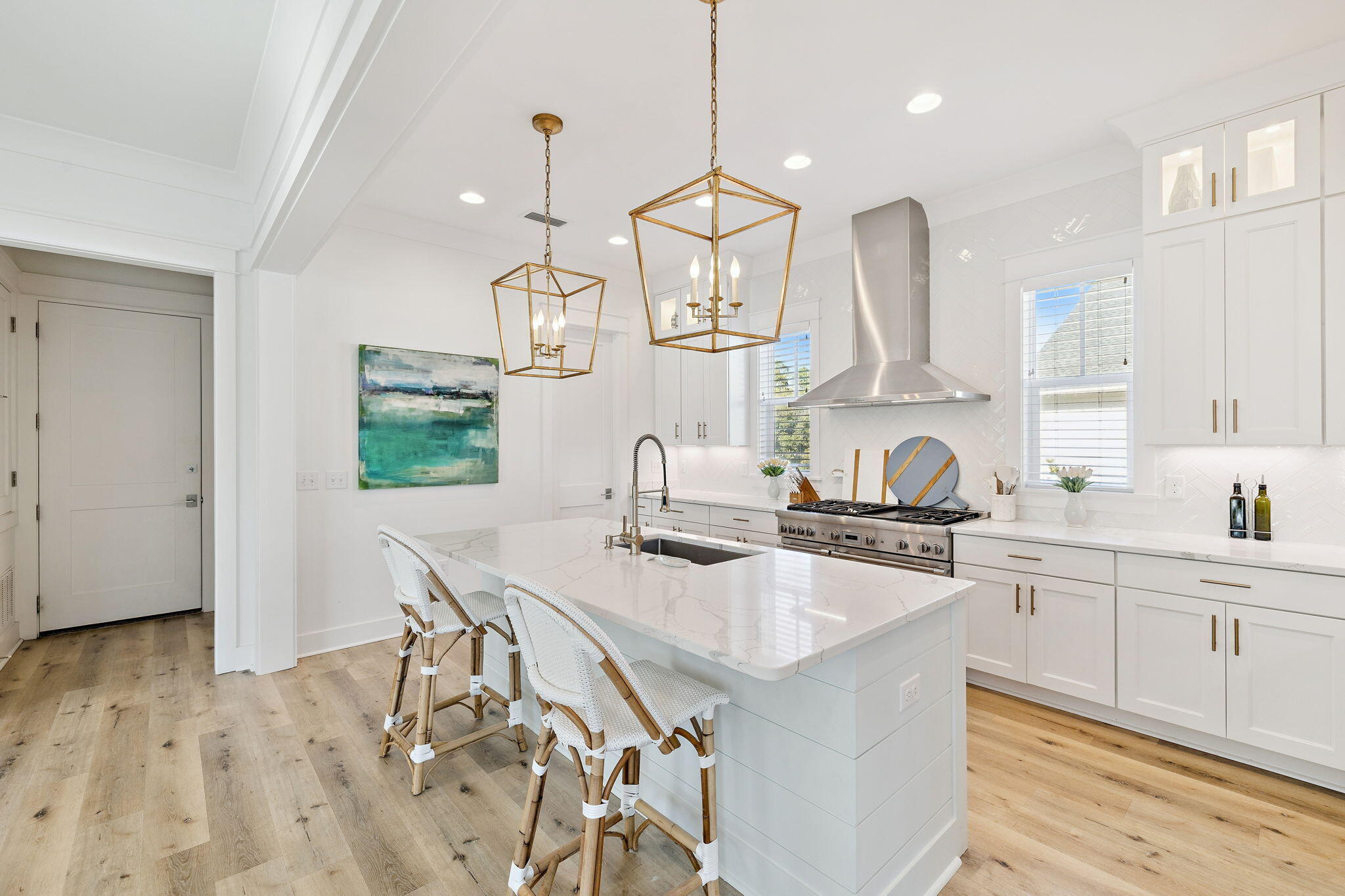 184 Sidecamp Rd Inlet Beach Inlet Beach, FL 32461 - Photo 21 of 48 a kitchen with stainless steel appliances a sink stove and wooden floor