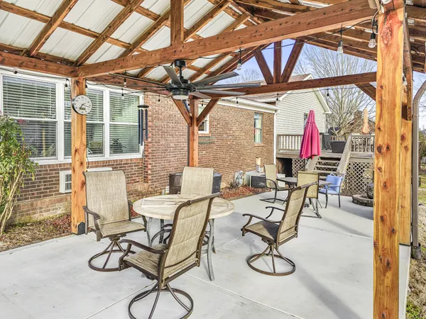 a table and chairs in a room