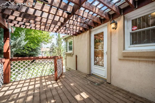 a porch with seating space