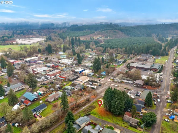 an aerial view of residential houses with outdoor space