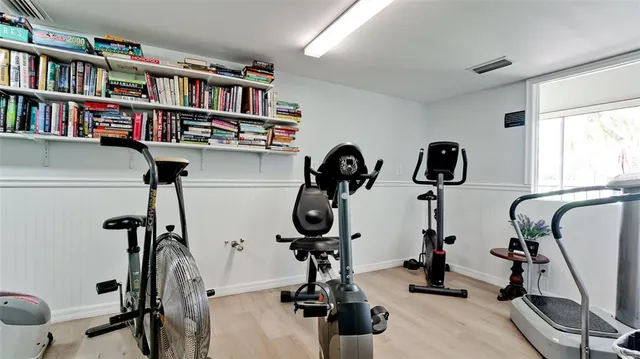 a view of a room with gym equipment