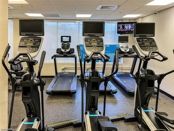 a view of a room with gym equipment