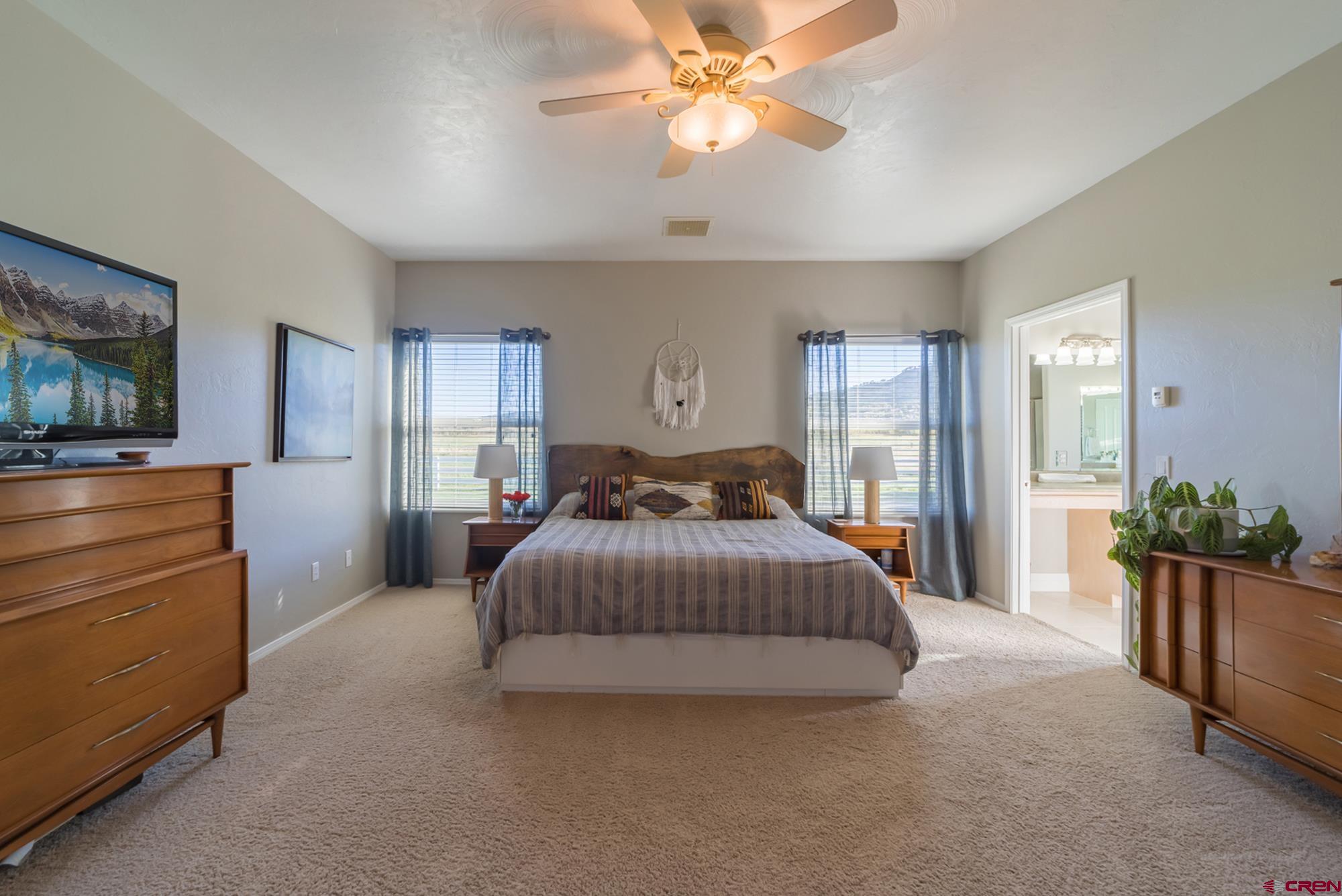 68041 Ute Vly Drive Montrose, CO 81403 - Photo 15 of 35 a bedroom with a large bed and ceiling fan