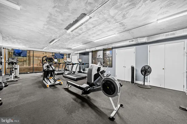 a view of a room with gym equipment