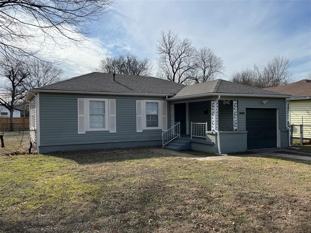 7642 Maxwell Avenue Dallas, TX 75217 - Photo 2 of 20 Ranch-style home featuring roof with shingles, an attached garage, a porch, and driveway
