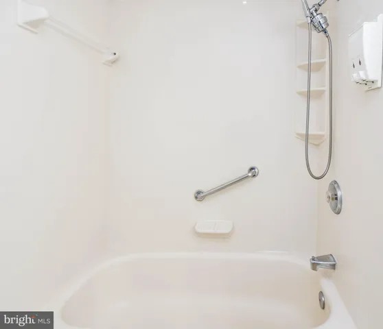 a bathroom with a bath tub with a shower