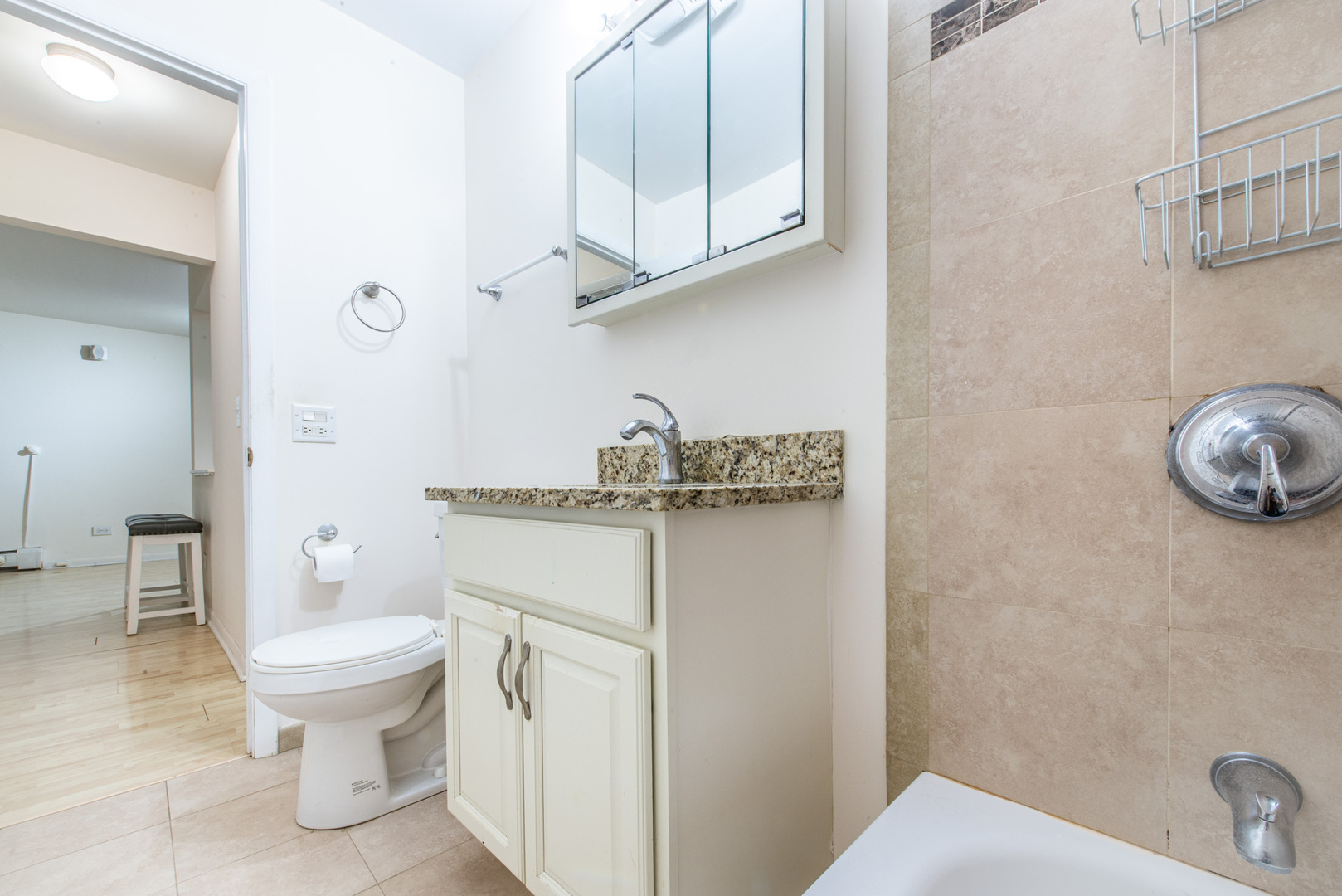 2226 South Goebbert Road, Unit 270 Arlington Heights, IL 60005 - Photo 19 of 27 a bathroom with a granite countertop toilet and a sink